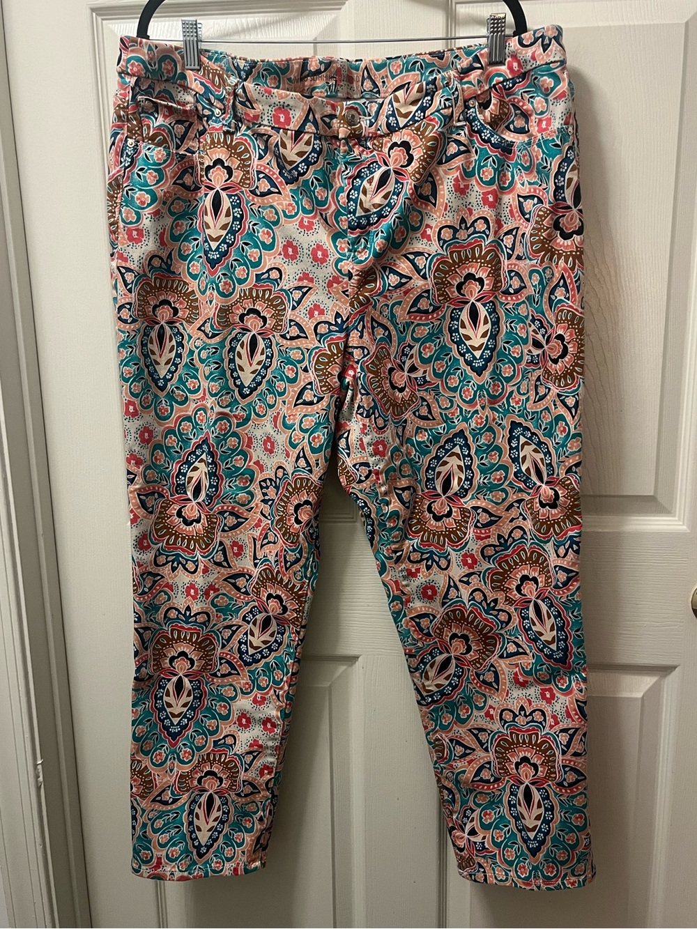 Chico’s Women’s Boho Paisley Print Pants - Teal & Coral Size Chico’s 4(XL)